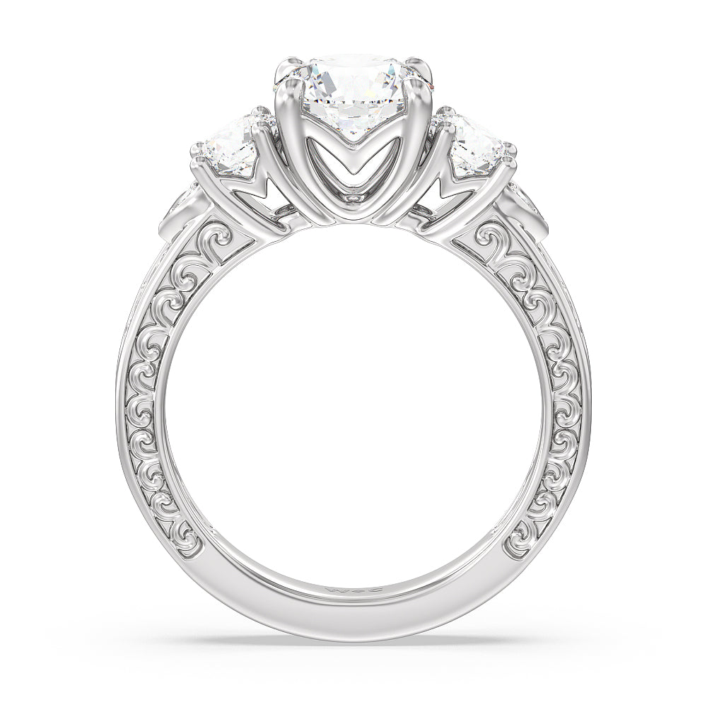 Round Cut The Seraphine Tulip Three Stone Ring with Lab Grown Diamond in 14KT Platinum view 3
