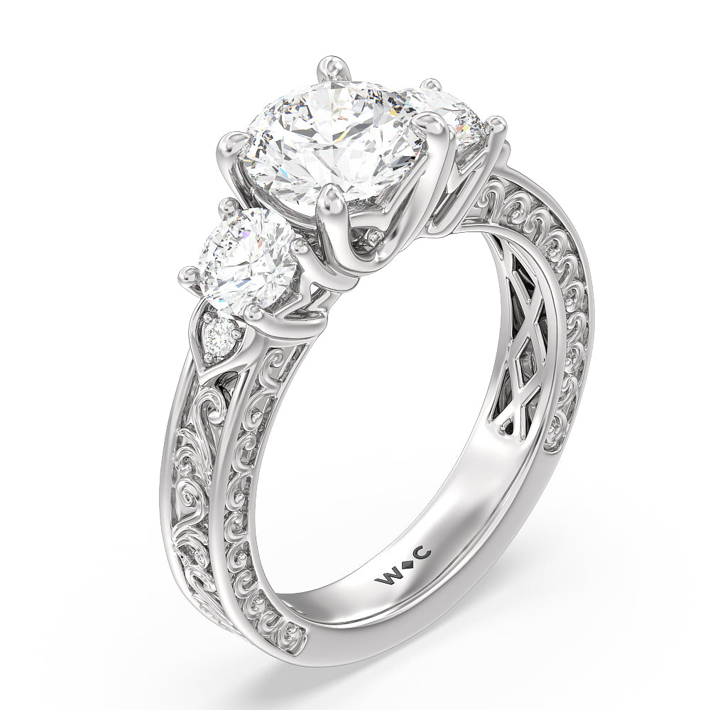 Round Cut The Seraphine Tulip Three Stone Ring with Lab Grown Diamond in 14KT Platinum view 4
