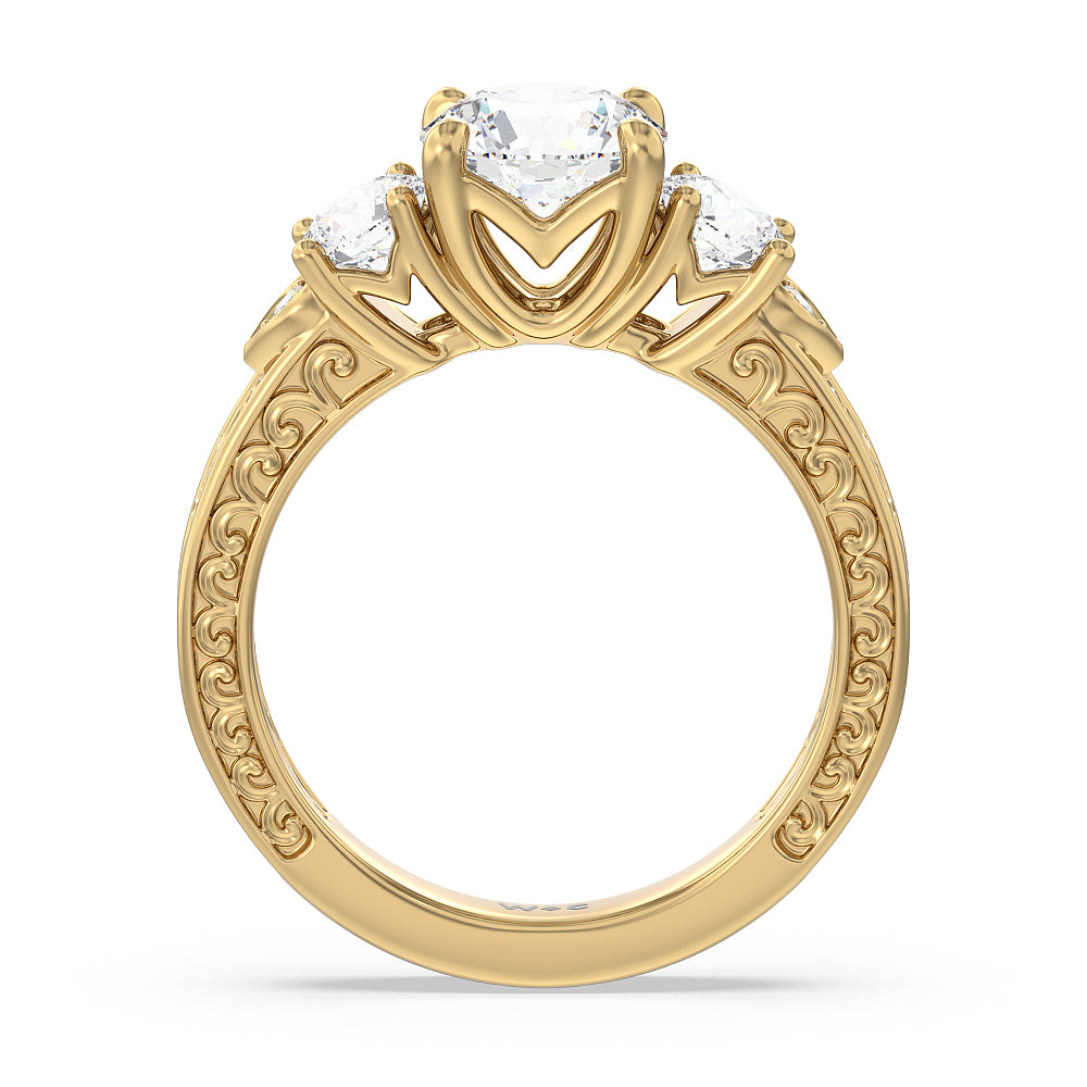Round Cut The Seraphine Tulip Three Stone Ring with Lab Grown Diamond in 14KT Yellow Gold view 3
