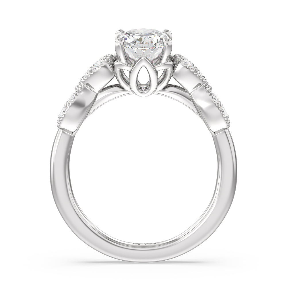 Vintage Art Deco Leaf Engagement Ring with Oval Cut Diamond in 14KT Platinum view 2
