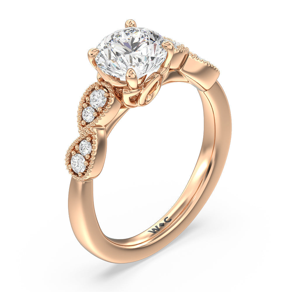 Vintage Art Deco Leaf Engagement Ring with Round Cut Diamond in 14KT Rose Gold view 3
