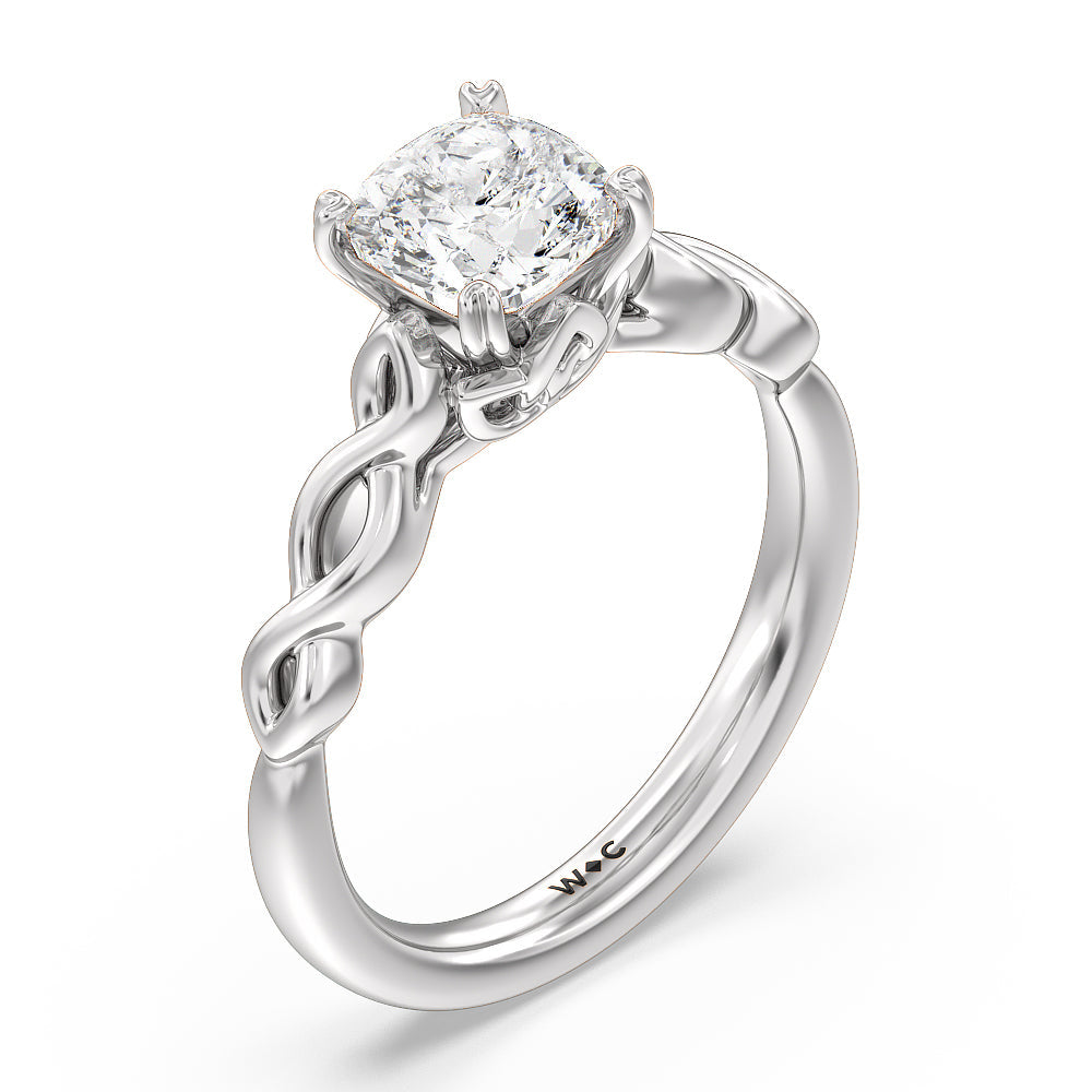 Cushion Cut Vintage Celtic Twist Engagement Ring with Lab Grown Diamond in 14KT Platinum view 3
