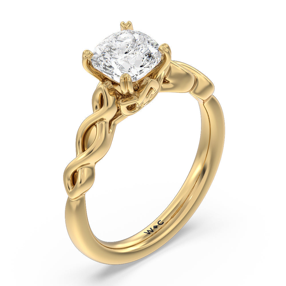 Cushion Cut Vintage Celtic Twist Engagement Ring with Lab Grown Diamond in 14KT Yellow Gold view 3
