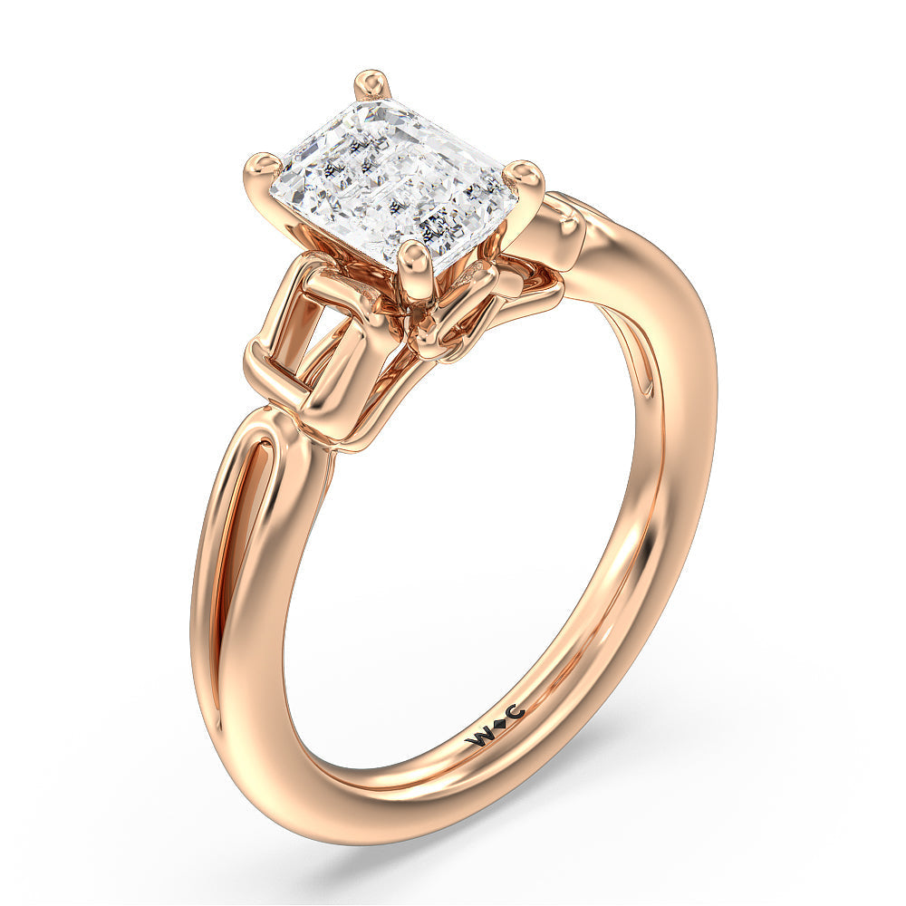 Vintage Celtic Square Knot Engagement Ring with Emerald Cut Diamond in 14KT Rose Gold view 3
