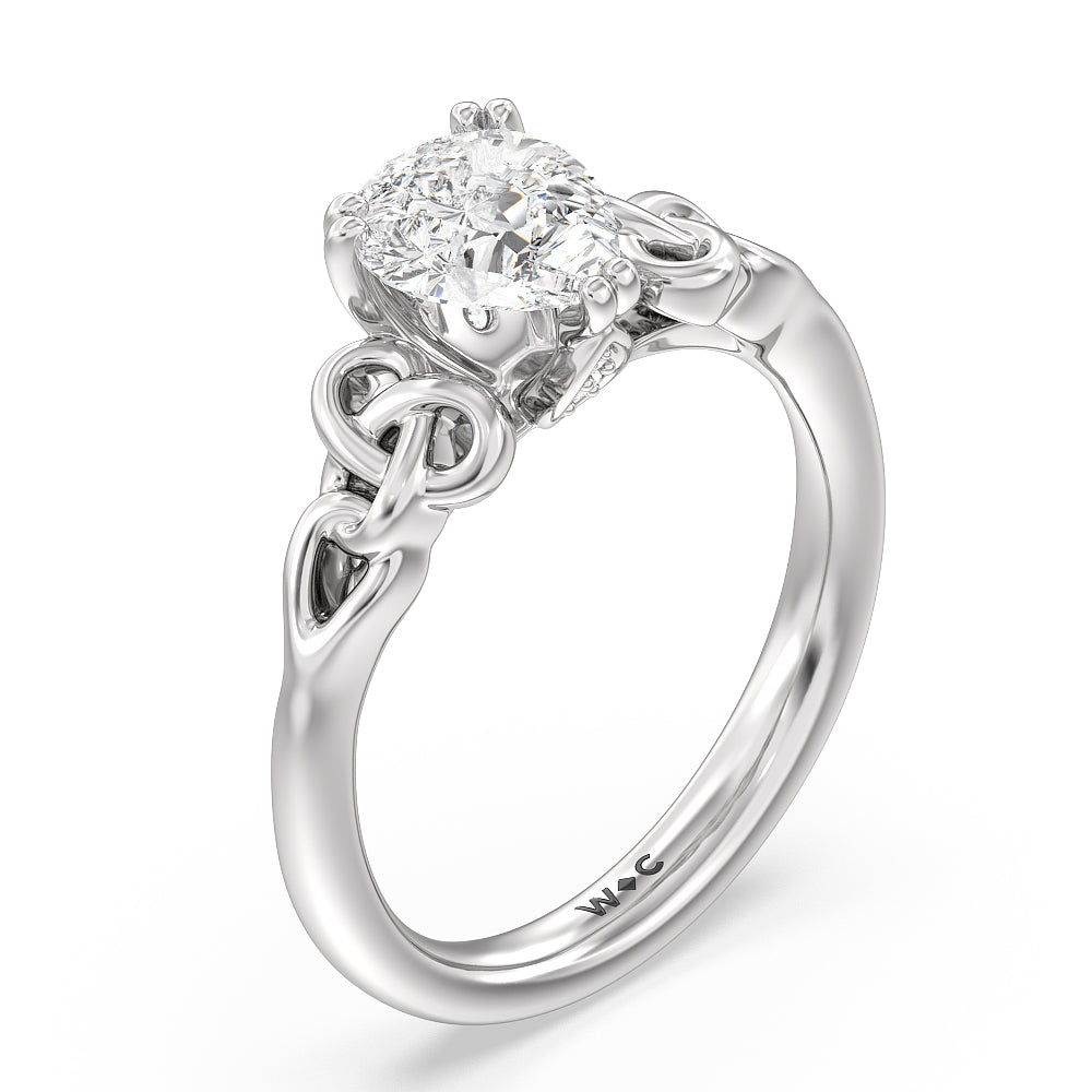 Pear Cut Vintage Celtic Knot Engagement Ring with Lab Grown Diamond in 14KT Platinum view 3
