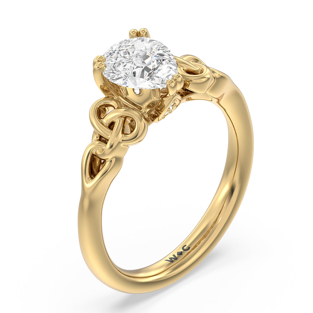 Pear Cut Vintage Celtic Knot Engagement Ring with Lab Grown Diamond in 14KT Yellow Gold view 3
