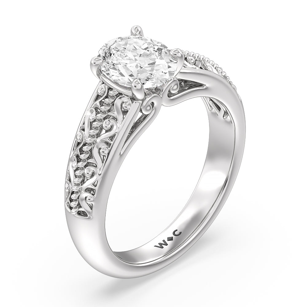 Vintage Filigree Classic Engagement Ring with Oval Cut Diamond in 14KT Platinum view 3
