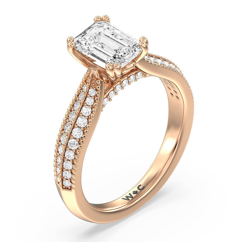 Vintage Knife Edge Vintage Engagement Ring with emerald Cut Diamond in 14KT Rose Gold view 3
