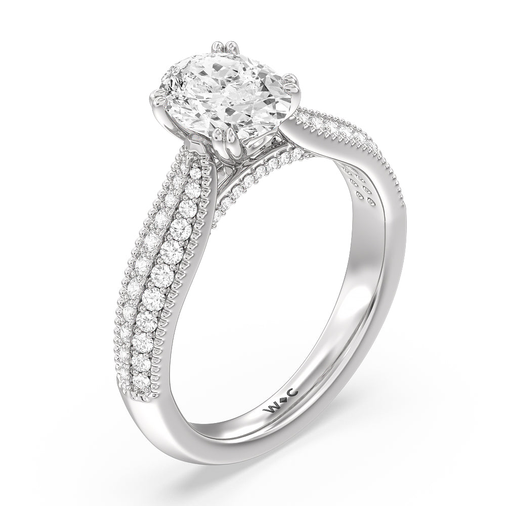 Vintage Knife Edge Vintage Engagement Ring with oval Cut Diamond in 14KT Platinum view 3
