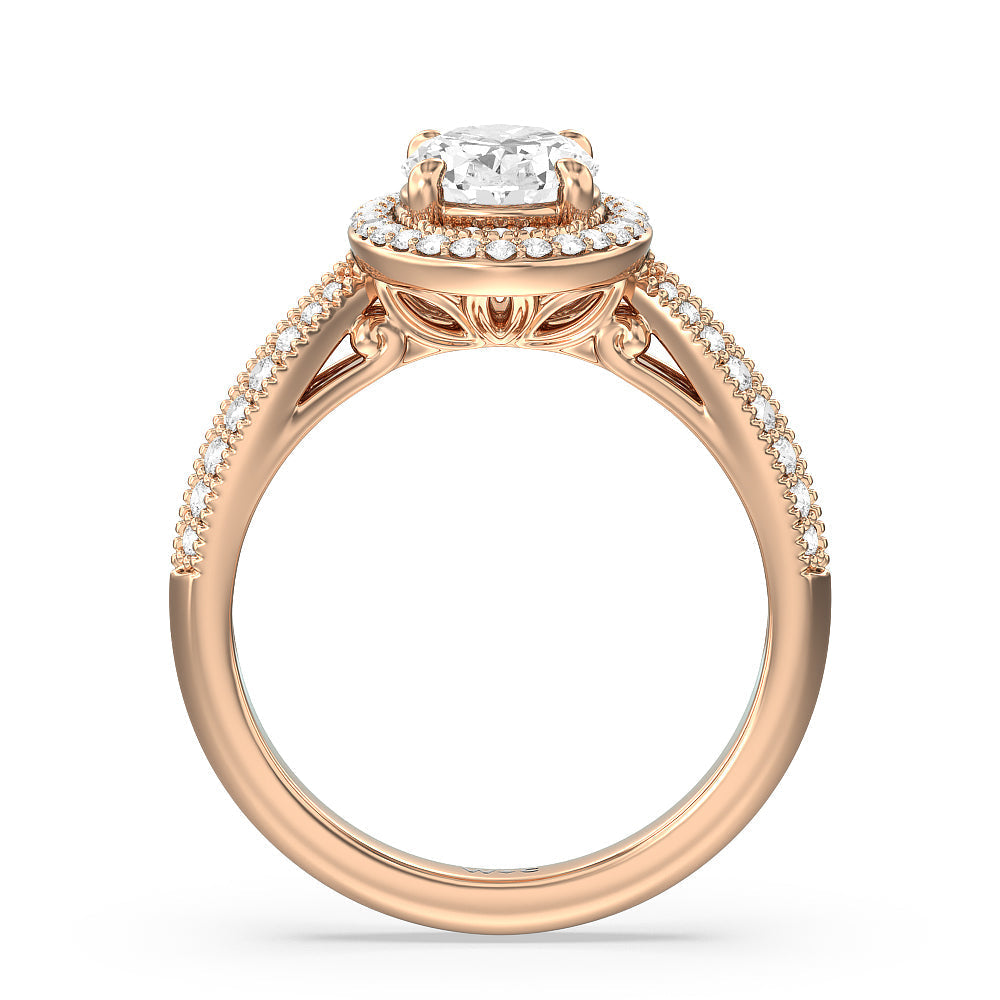 Oval Cut Vintage Oval Halo Engagement Ring with Lab Grown Diamond in 14KT Rose Gold view 2
