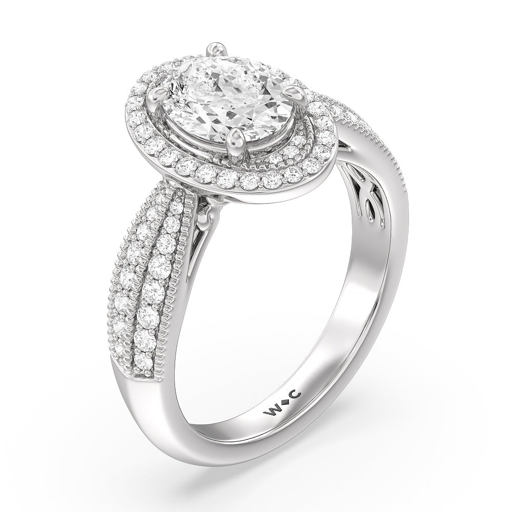 Vintage Oval Halo Engagement Ring with Oval Cut Diamond in 14KT Platinum view 3
