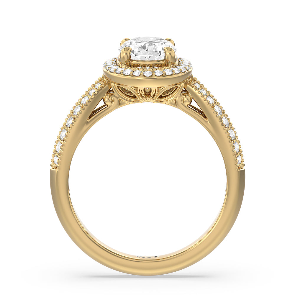Oval Cut Vintage Oval Halo Engagement Ring with Lab Grown Diamond in 14KT Yellow Gold view 2
