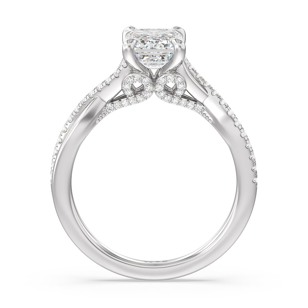 Glamour Ribbon Swirl Engagement Ring with Emerald Cut Diamond in 14KT Platinum view 3
