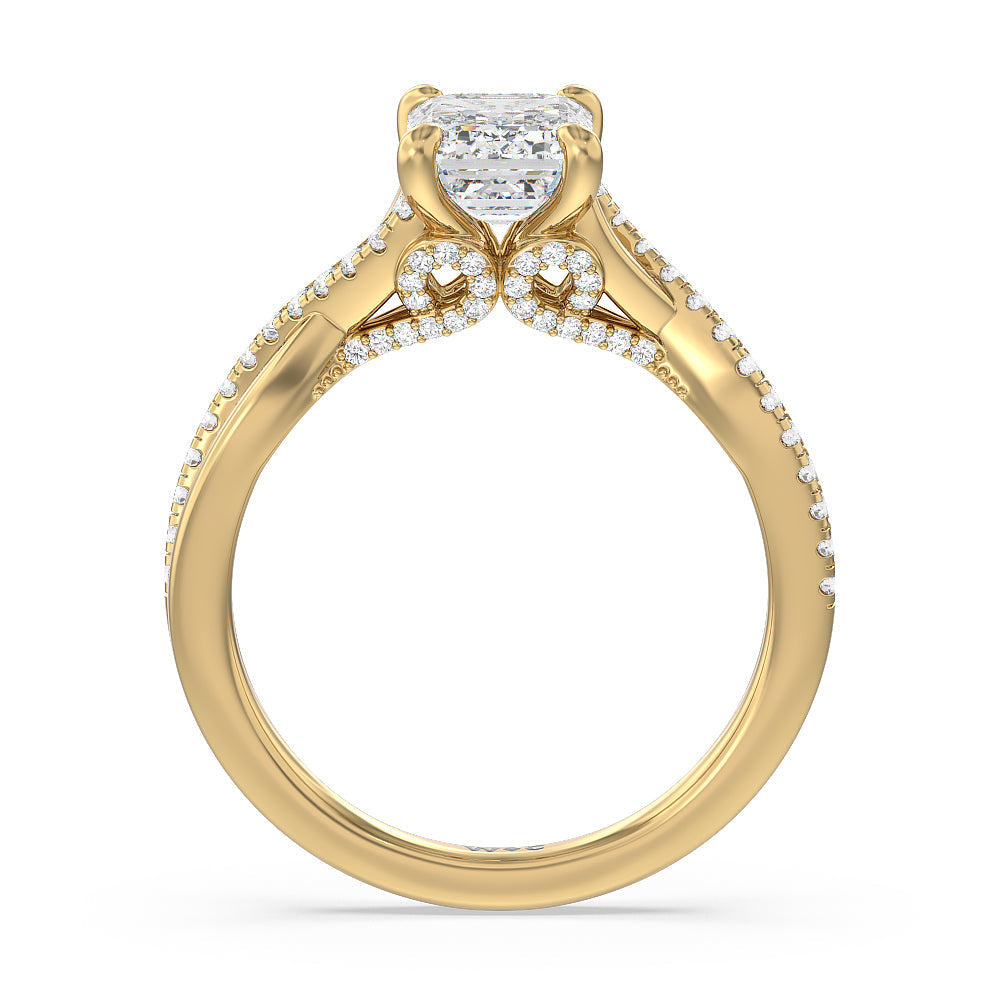 Glamour Ribbon Swirl Engagement Ring with Emerald Cut Diamond in 14KT Yellow Gold view 3
