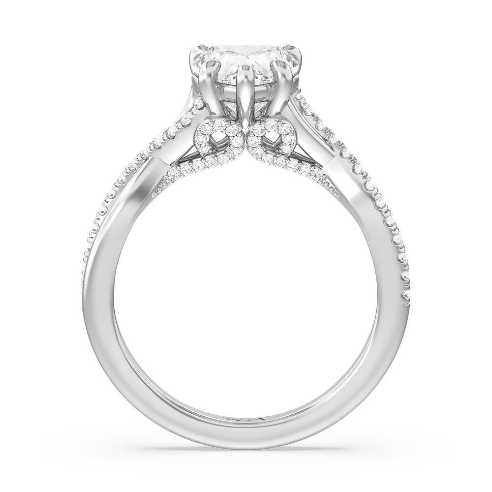 Glamour Ribbon Swirl Engagement Ring with Heart Cut Diamond in 14KT Platinum view 3
