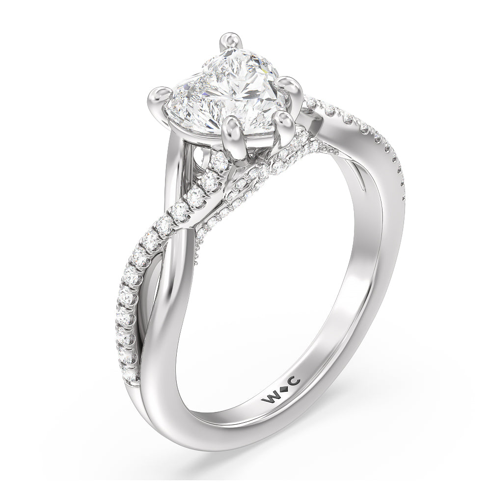 Glamour Ribbon Swirl Engagement Ring with Heart Cut Diamond in 14KT Platinum view 4
