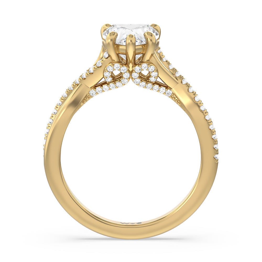 Glamour Ribbon Swirl Engagement Ring with Heart Cut Diamond in 14KT Yellow Gold view 3
