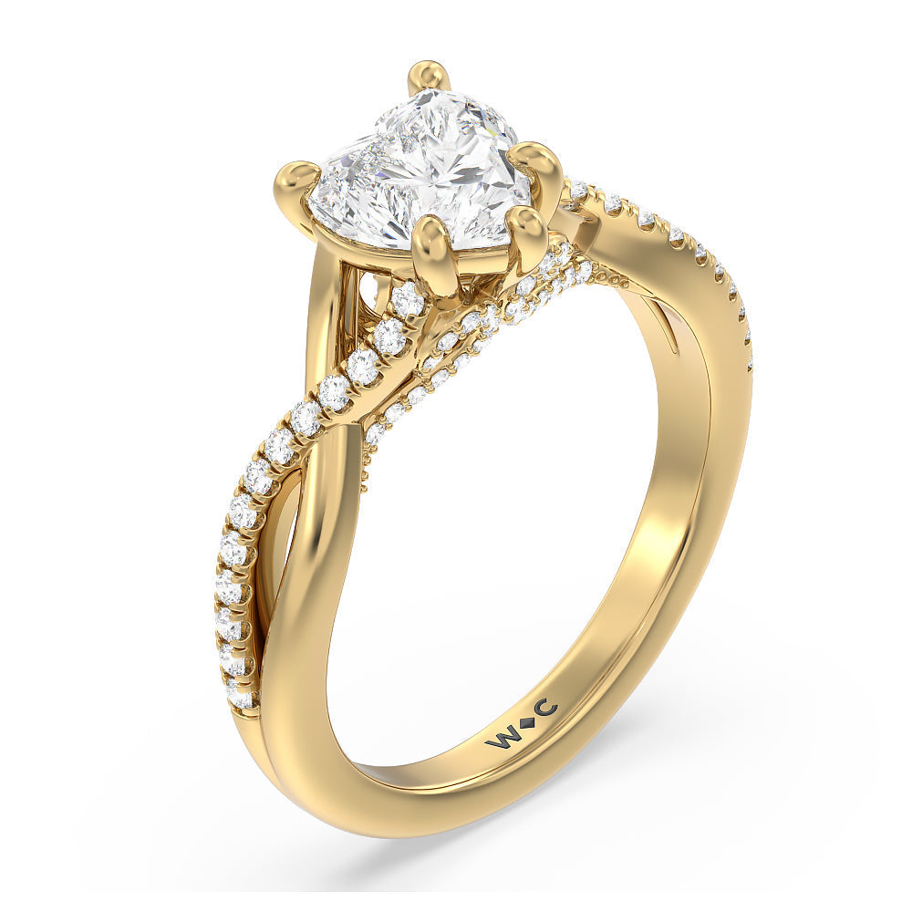 Glamour Ribbon Swirl Engagement Ring with Heart Cut Diamond in 14KT Yellow Gold view 4
