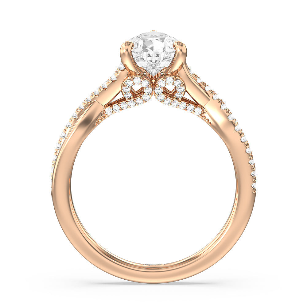 Fine Glamour Ribbon Swirl Engagement Ring with Pear Cut Diamond in 14KT Rose Gold view 2

