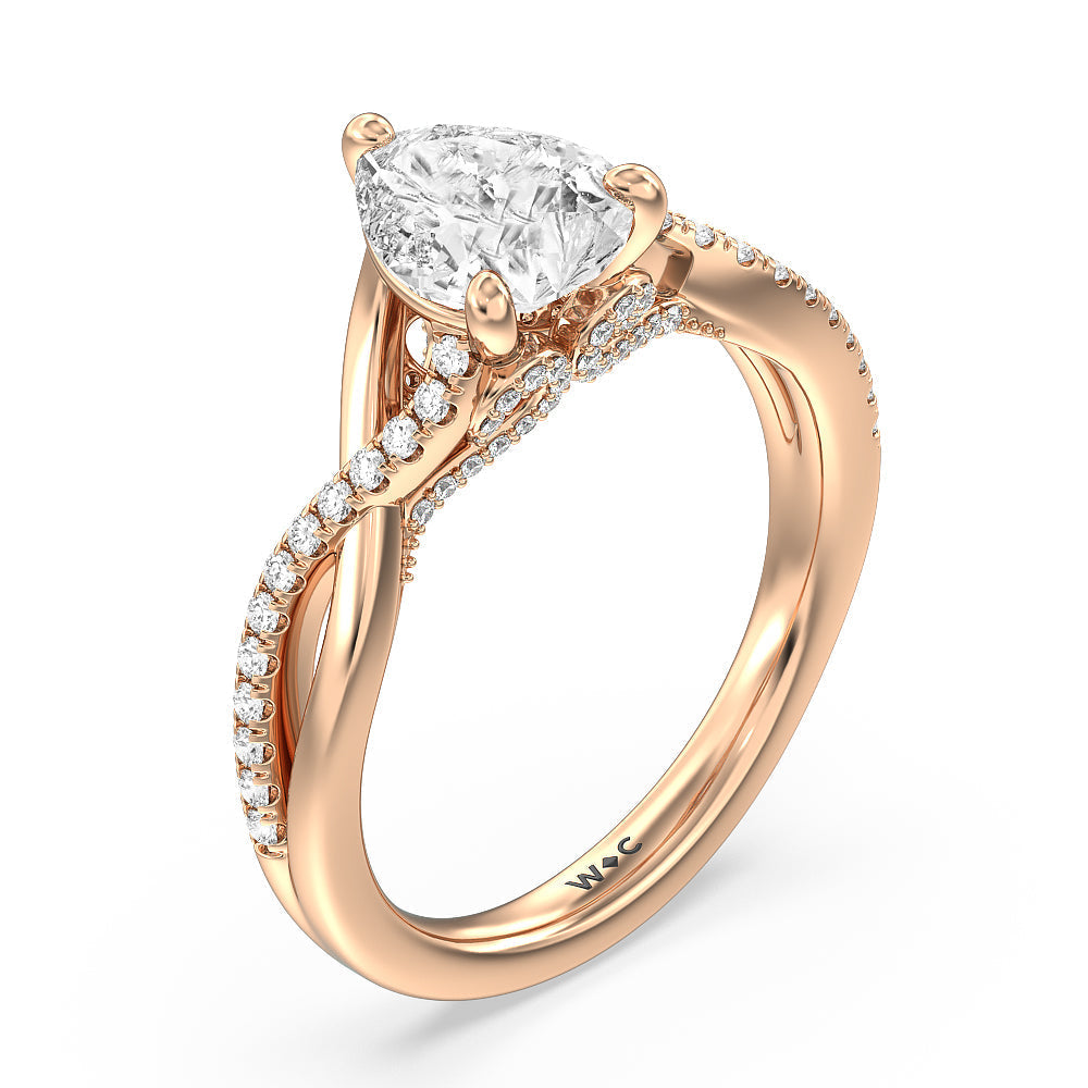 Glamour Ribbon Swirl Engagement Ring with Pear Cut Diamond in 14KT Rose Gold view 4
