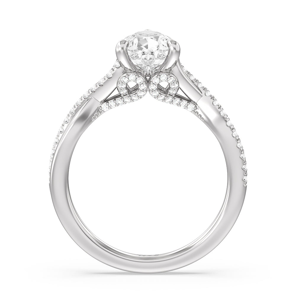 Glamour Ribbon Swirl Engagement Ring with Pear Cut Diamond in 14KT Platinum view 3
