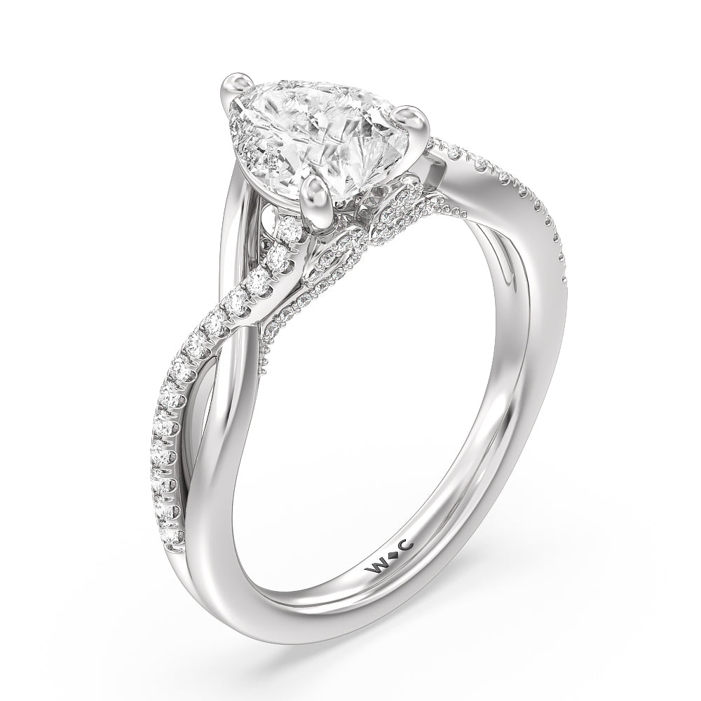 Glamour Ribbon Swirl Engagement Ring with Pear Cut Diamond in 14KT Platinum view 4

