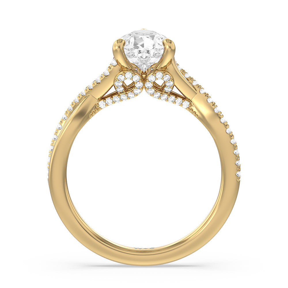Glamour Ribbon Swirl Engagement Ring with Pear Cut Diamond in 14KT Yellow Gold view 3
