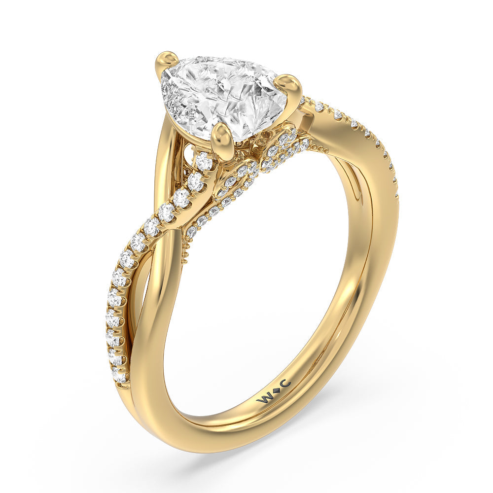 Glamour Ribbon Swirl Engagement Ring with Pear Cut Diamond in 14KT Yellow Gold view 4
