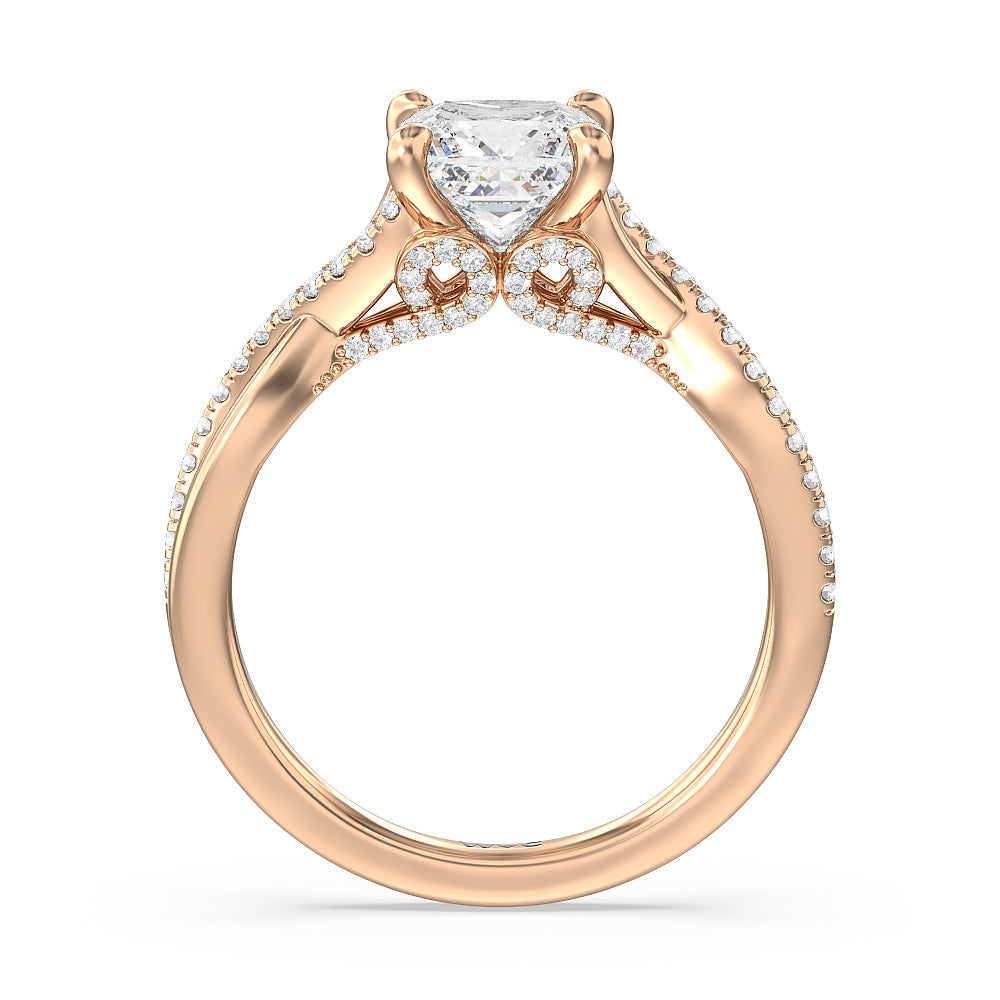 Vintage Glamour Ribbon Swirl Engagement Ring with Princess Cut Diamond in 14KT Rose Gold view 2
