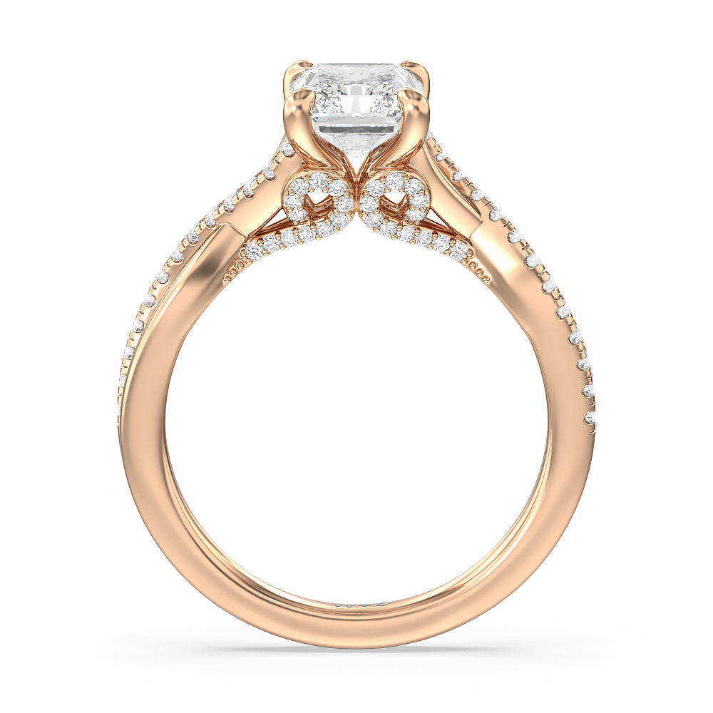 Glamour Ribbon Swirl Engagement Ring with Radiant Cut Diamond in 14KT Rose Gold view 3
