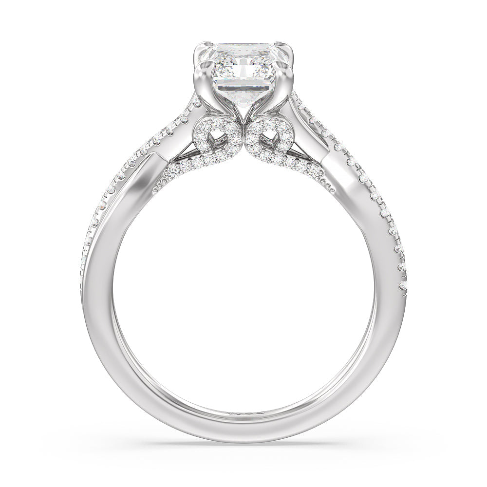Glamour Ribbon Swirl Engagement Ring with Radiant Cut Diamond in 14KT Platinum view 3
