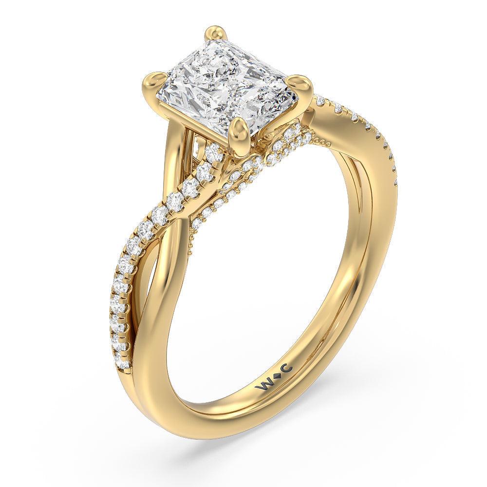 Glamour Ribbon Swirl Engagement Ring with Radiant Cut Diamond in 14KT Yellow Gold view 4
