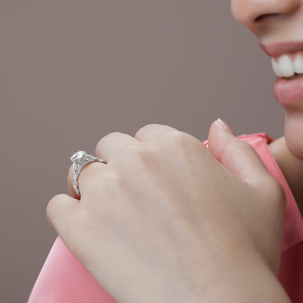 Model Wearing Vintage Glamour Twisted Diamond Engagement Ring with Lab Grown Diamond view