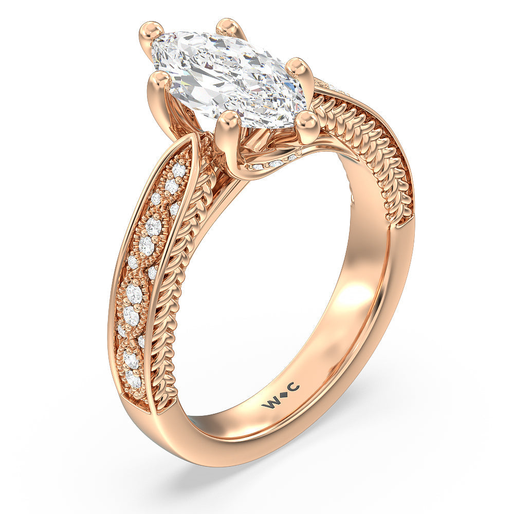 Marquise Cut Vintage Hidden Halo Chevron Engagement Ring with Lab Grown Diamond in 14KT Rose Gold view 5
