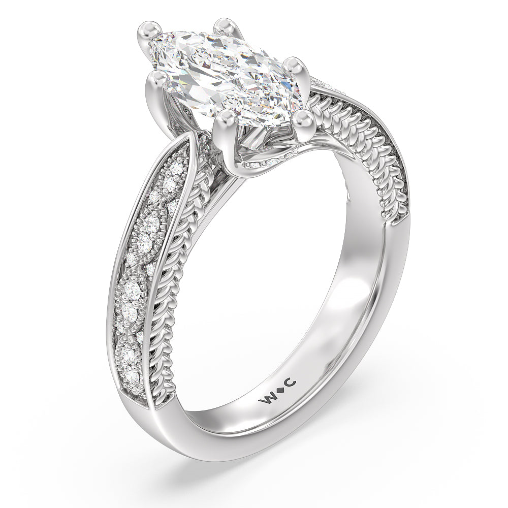 Marquise Cut Vintage Hidden Halo Chevron Engagement Ring with Lab Grown Diamond in 14KT Platinum view 5
