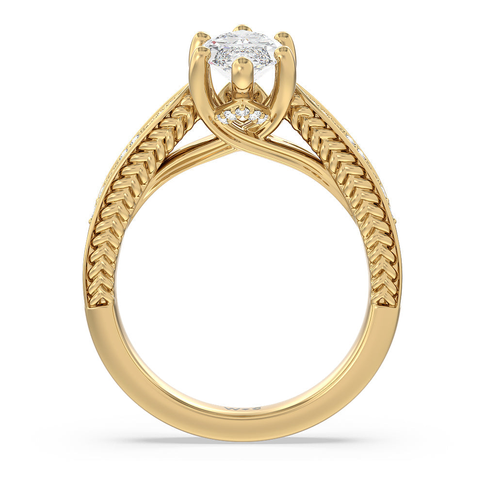Marquise Cut Vintage Hidden Halo Chevron Engagement Ring with Lab Grown Diamond in 14KT Yellow Gold view 4
