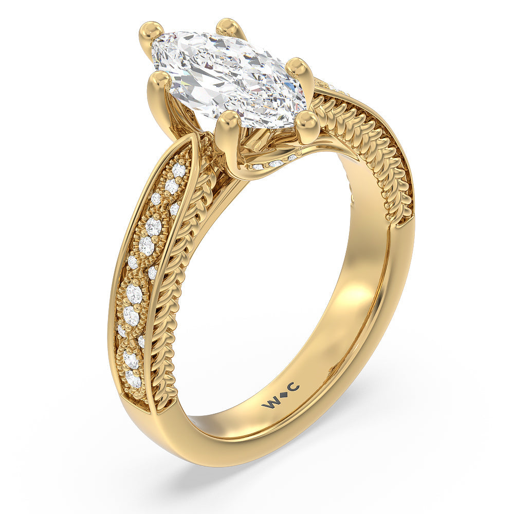 Marquise Cut Vintage Hidden Halo Chevron Engagement Ring with Lab Grown Diamond in 14KT Yellow Gold view 5
