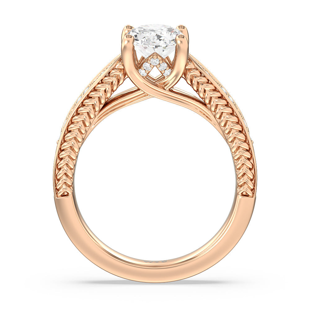 Oval Cut Vintage Hidden Halo Chevron Engagement Ring with Lab Grown Diamond in 14KT Rose Gold view 4

