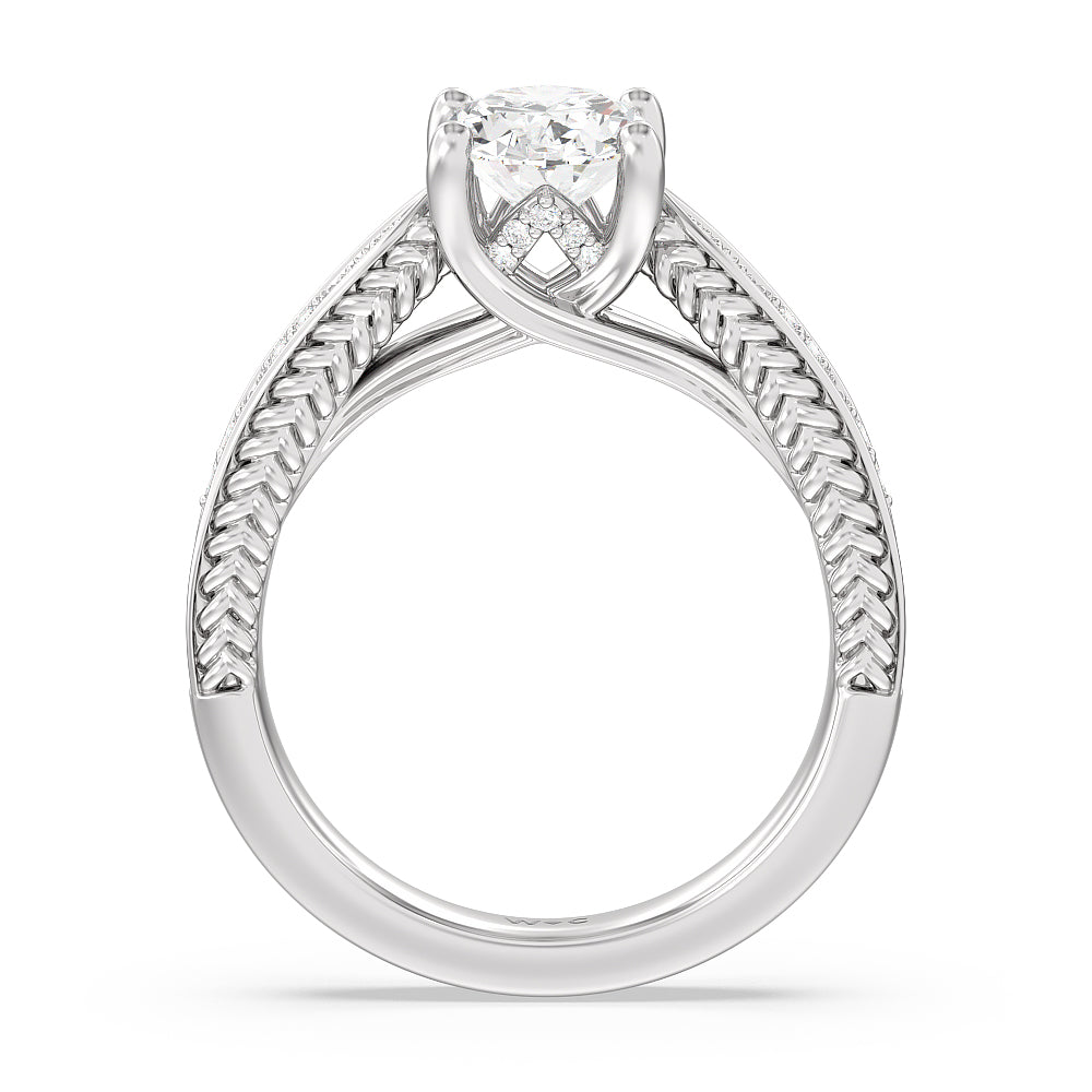 Oval Cut Vintage Hidden Halo Chevron Engagement Ring with Lab Grown Diamond in 14KT Platinum view 4
