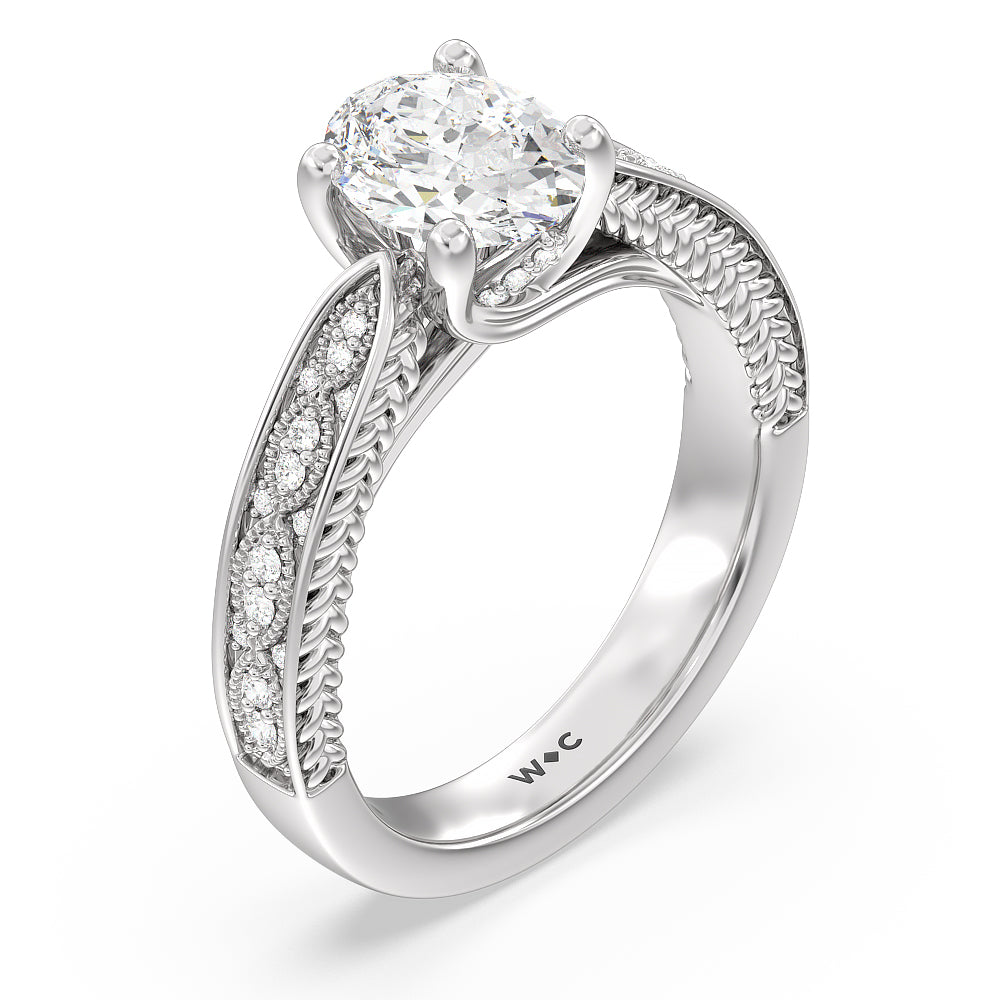 Oval Cut Vintage Hidden Halo Chevron Engagement Ring with Lab Grown Diamond in 14KT Platinum view 5
