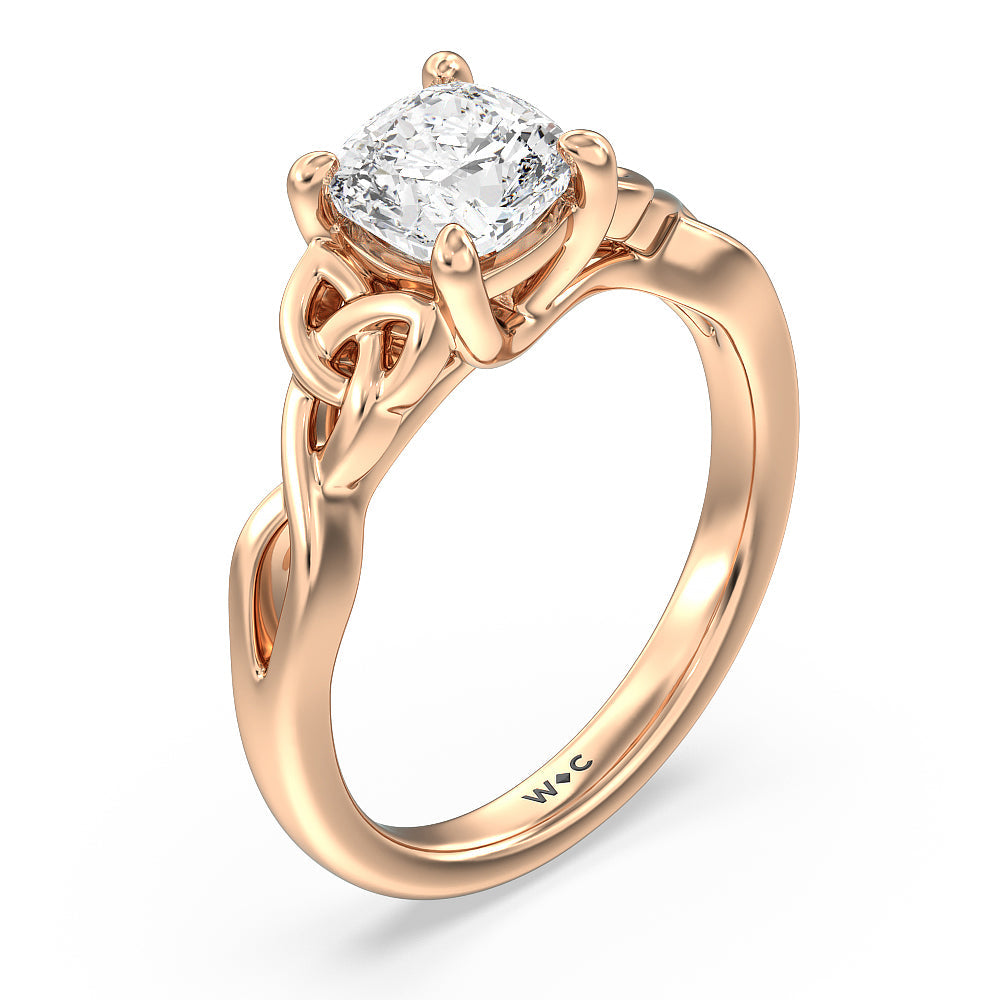 Cushion Cut Vintage Celtic Entwined Trinity Knot Engagement Ring with Lab Grown Diamond in 14KT Rose Gold view 3
