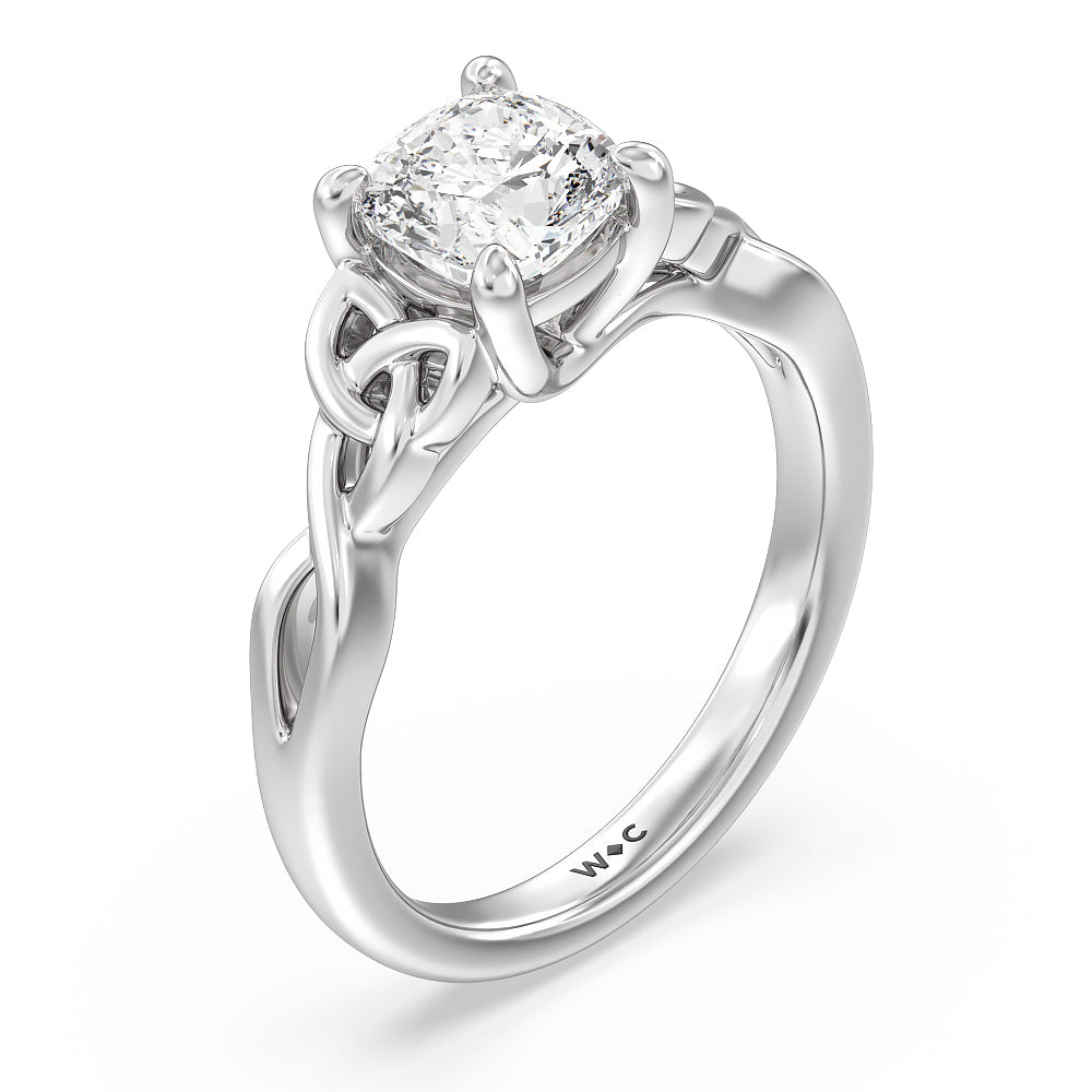 Cushion Cut Vintage Celtic Entwined Trinity Knot Engagement Ring with Lab Grown Diamond in 14KT Platinum view 3
