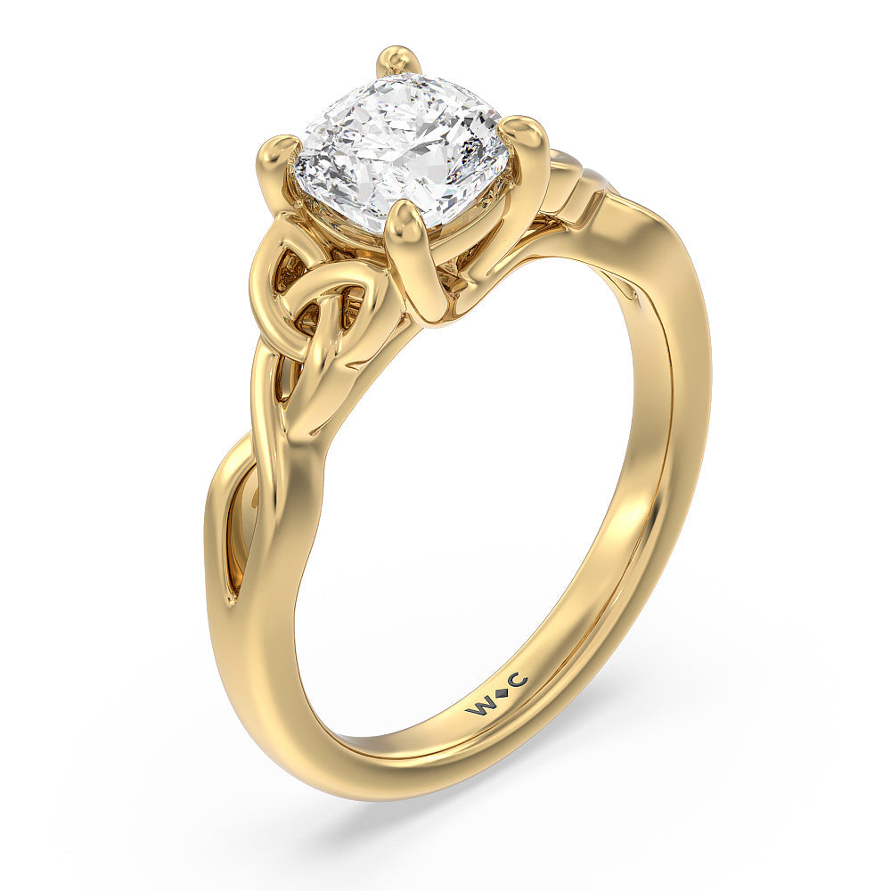 Cushion Cut Vintage Celtic Entwined Trinity Knot Engagement Ring with Lab Grown Diamond in 14KT Yellow Gold view 3
