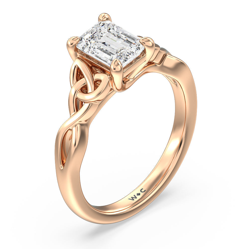 Emerald Cut Vintage Celtic Entwined Trinity Knot Engagement Ring with Lab Grown Diamond in 14KT Rose Gold view 4
