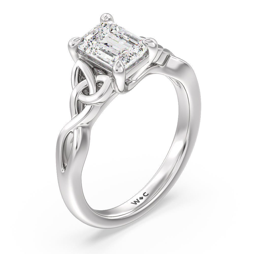 Emerald Cut Vintage Celtic Entwined Trinity Knot Engagement Ring with Lab Grown Diamond in 14KT Platinum view 4
