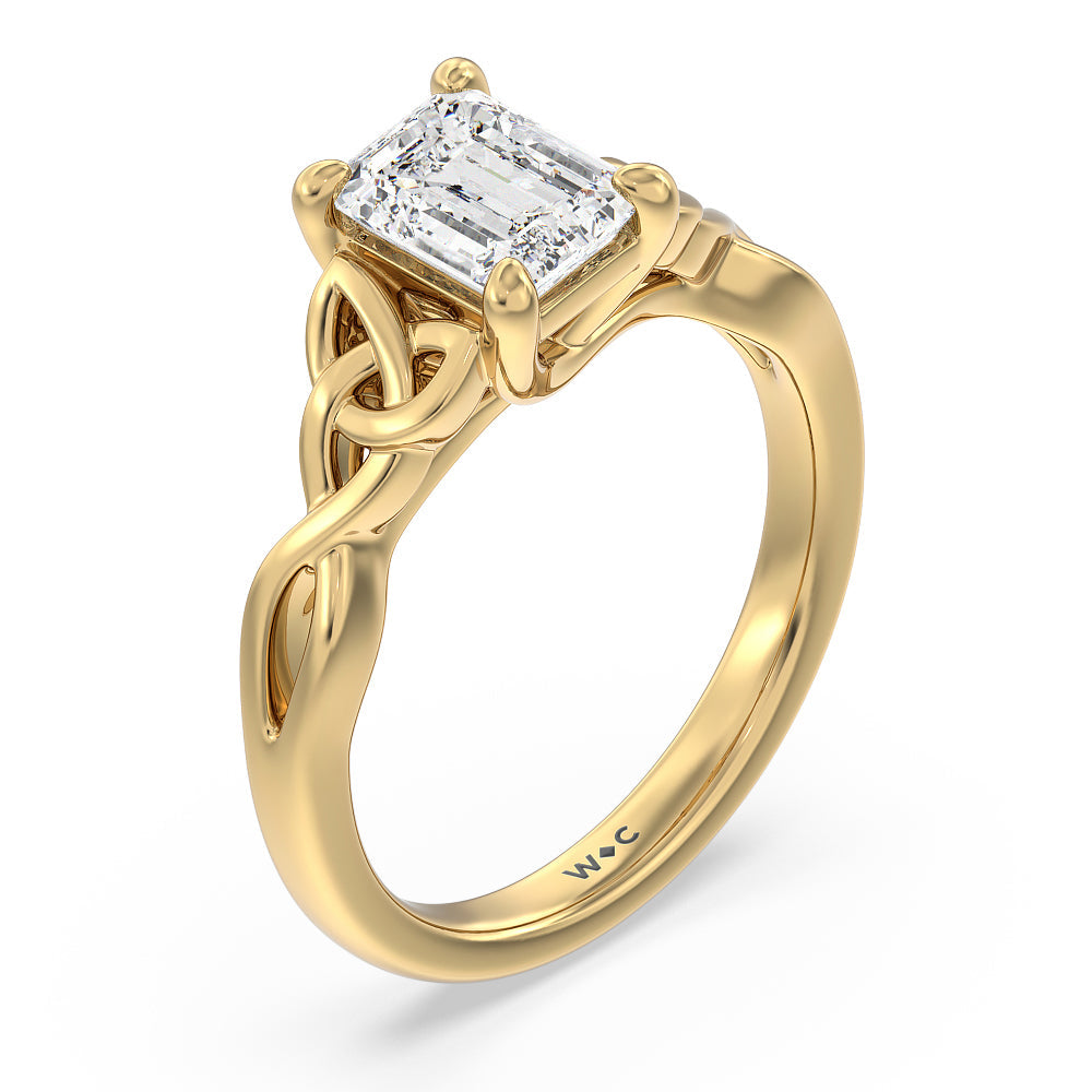 Emerald Cut Vintage Celtic Entwined Trinity Knot Engagement Ring with Lab Grown Diamond in 14KT Yellow Gold view 4
