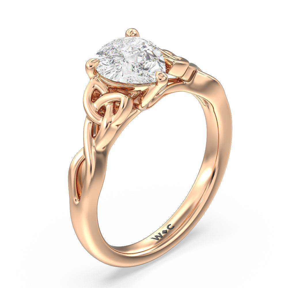 Pear Cut Vintage Celtic Entwined Trinity Knot Engagement Ring with Lab Grown Diamond in 14KT Rose Gold view 3
