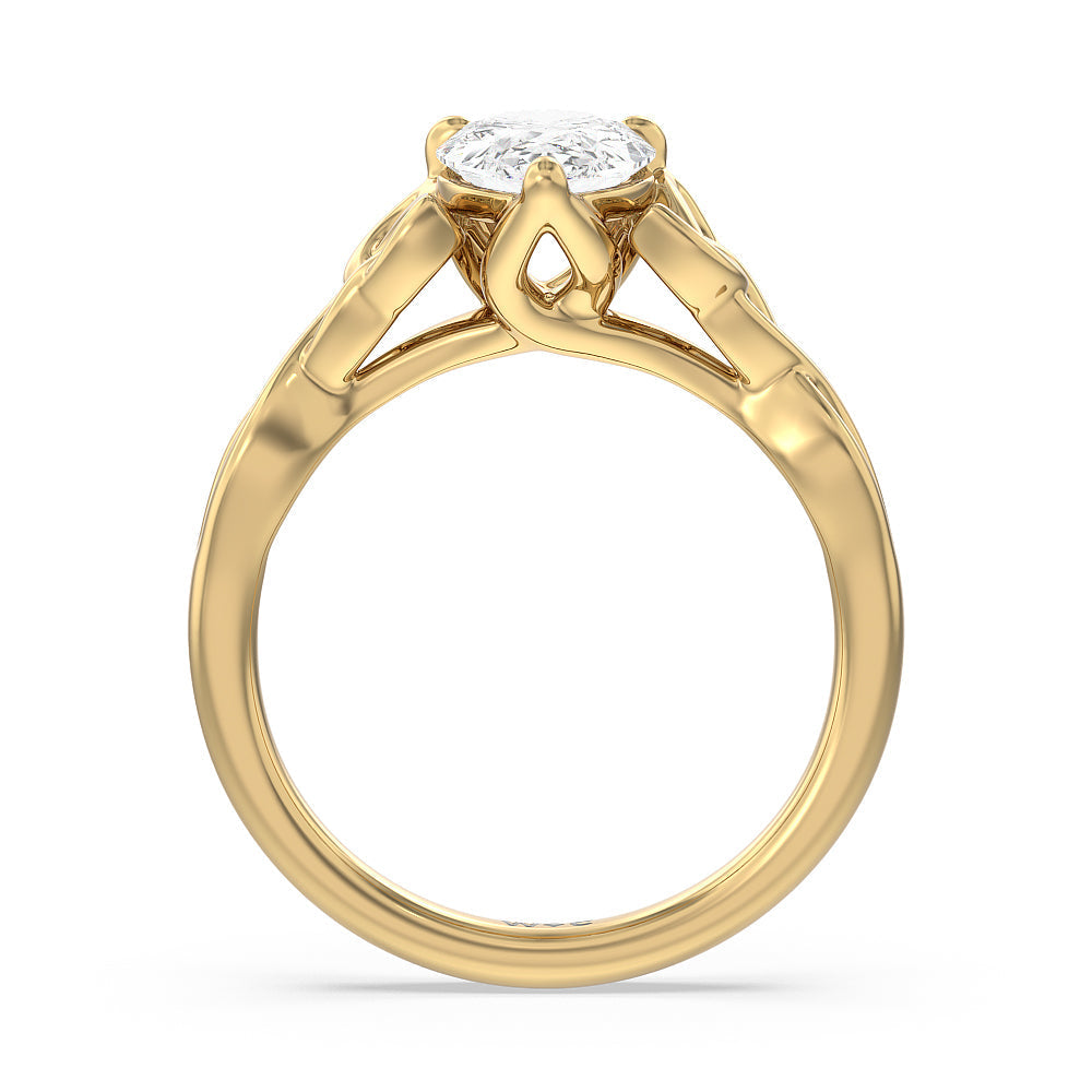 Fine Vintage Celtic Entwined Trinity Knot Engagement Ring with Pear Cut Diamond in 14KT Yellow Gold view 2
