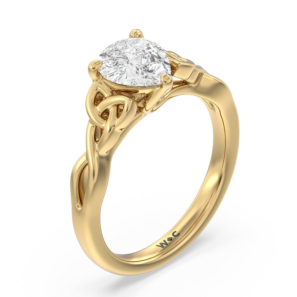 Pear Cut Vintage Celtic Entwined Trinity Knot Engagement Ring with Lab Grown Diamond in 14KT Yellow Gold view 3
