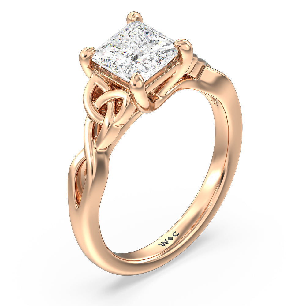 Princess Cut Vintage Celtic Entwined Trinity Knot Engagement Ring with Lab Grown Diamond in 14KT Rose Gold view 3
